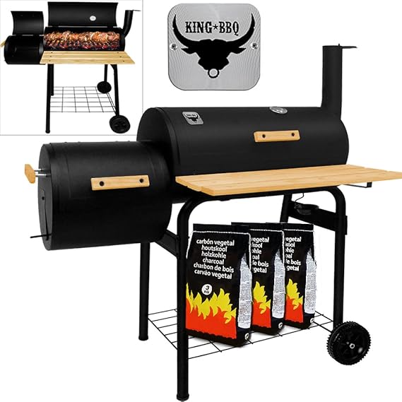 Deuba® BBQ Smoker | auf Rollen mit 2 Kammern | Räuchergrill Holzkohlegrill Grillstation Grillwagen Kohlegrill Räucherofen