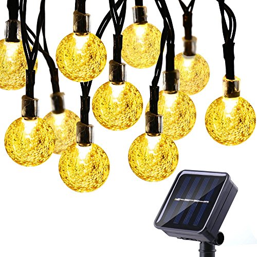 Icicle Waterproof 30 LED Crystal Solar Globe String Lights, Warm White, (20-Feet)