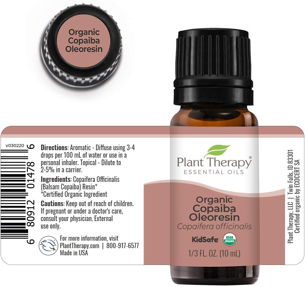 Plant Therapy Copaiba Oleoresin Organic Essential Oil 100% Pure, Undiluted, Natural Aromatherapy, Therapeutic Grade 10 mL (1/3 oz) : Beauty
