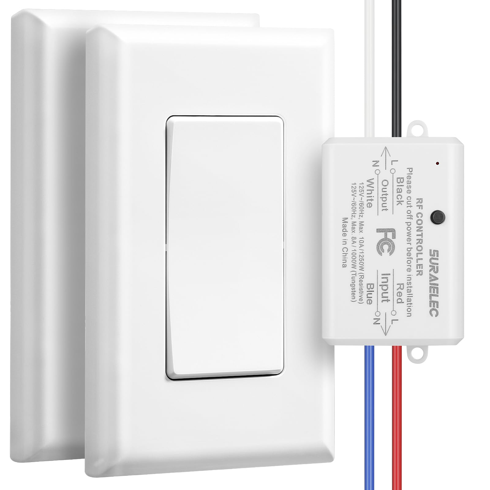 Photo 1 of Suraielec 3 Way Wireless Light Switch, No Wiring, No WiFi, 100ft RF Range, Pre-Programmed, Expandable Wireless Wall Switch and Receiver Kit, Remote Control Light Fixture for Lamp, Ceiling Light, Fan