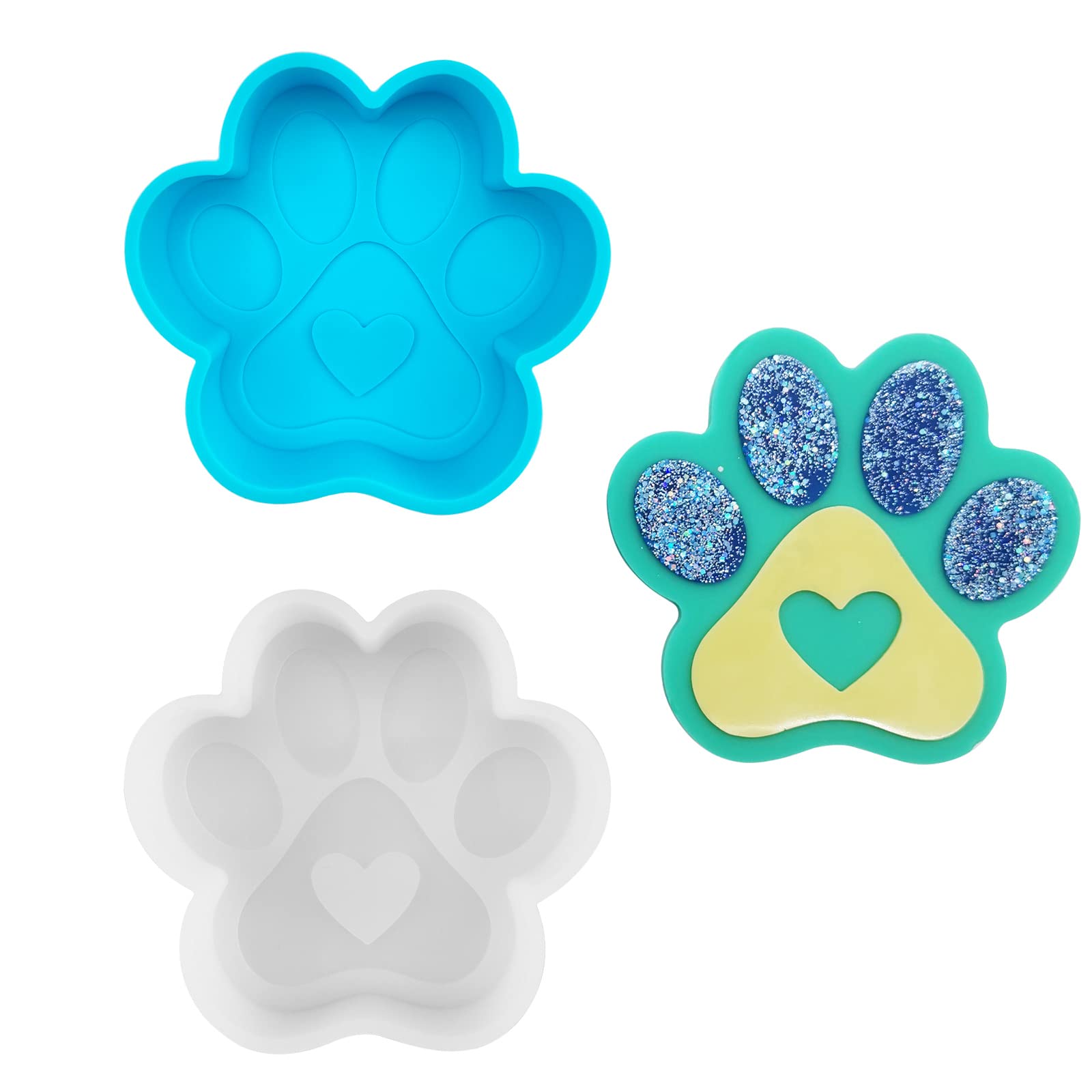 Photo 1 of 2 Pack Dog Paw Print Silicone Molds with Cute Heart Shape Molds DIY Baking Cookie Birthday Gifts for Biscuit Soap Pastry Cake (Blue&White)