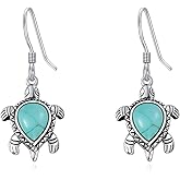 Turquoise Turtle Earrings for Women, 925 Sterling Silver Genuine Turquoise Statement Fashion Dangle Earring for Birthday Mothers Day Christmas