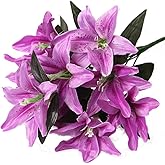 Artfen Artificial Lily 10 Heads Fake Lily Artificial Flower Wedding Party Decor Bouquet Home Hotel Office Garden Craft Art Decor Purple