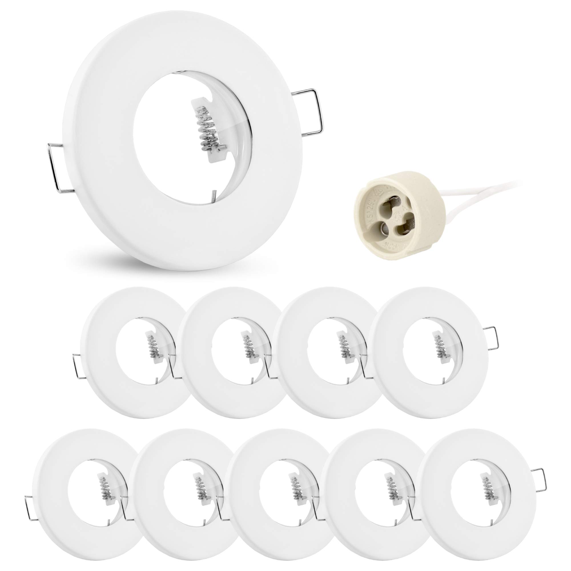 Stainless Steel, round, flat, recessed light, dust tight (IP65). 10er-Set - weiß
