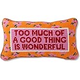 FURBISH Needlepoint Decorative Throw Pillow - Too Much - 8" x 14" - Small Embroidered Accent Pillow for Bed, Chair, Couch, Sofa - Eclectic Home Decor