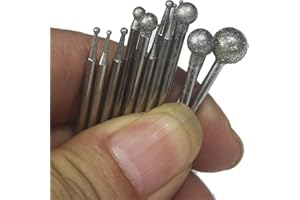 LUO KE 𝐋𝐮𝐨 𝐤𝐞 13 Pcs Ball Shape Diamond Burr - 3/32'' Shank Diamond Mounted Round Ball Burs Stone Carving Bits for Rotary Tools includes Dremel