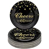 Pandecor 60th Birthday Party Supplies,50 PCS Cheers to 60 Years Disposable 7 Inch Paper Plates Dessert Plates for 60 Years Anniversary Party