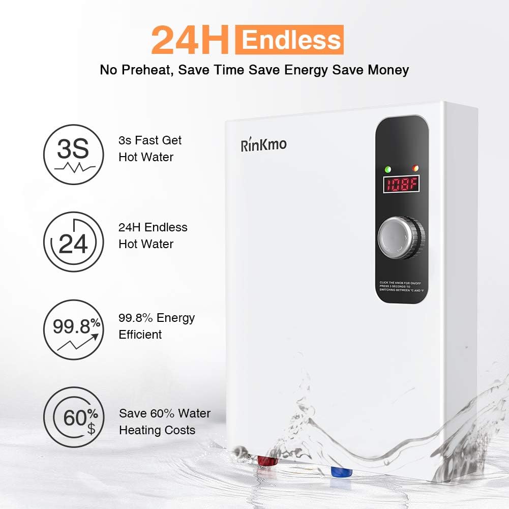 Rinkmo Electric Tankless Water Heater 18KW 240V Instant Hot On Demand Residential Electric Water Heater for Bathroom Bathtub rv Whole House Shower Sink Small - - 