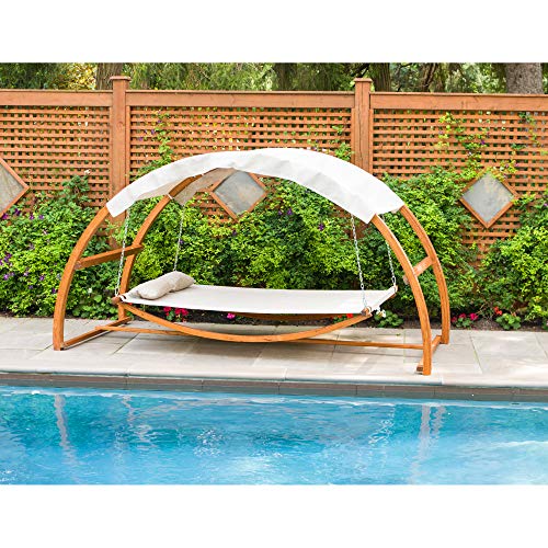 Leisure Season SBWC402 Swing Bed With Canopy - Brown - 1 Piece - 2-Person Covered Hammock With Wooden Stand - Outdoor Daybed, Furniture For Lawn, Patio, Poolside, Deck, Garden, Backyard - Adjustable - Thumbnail 6