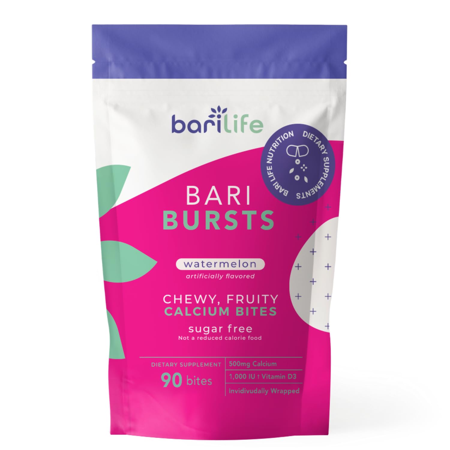 Calcium Citrate Bariatric Calcium Chews with 1000 IU Vitamin D3 - Ideal for Bariatric Patients - BariBurst by Bari Life (Watermelon)