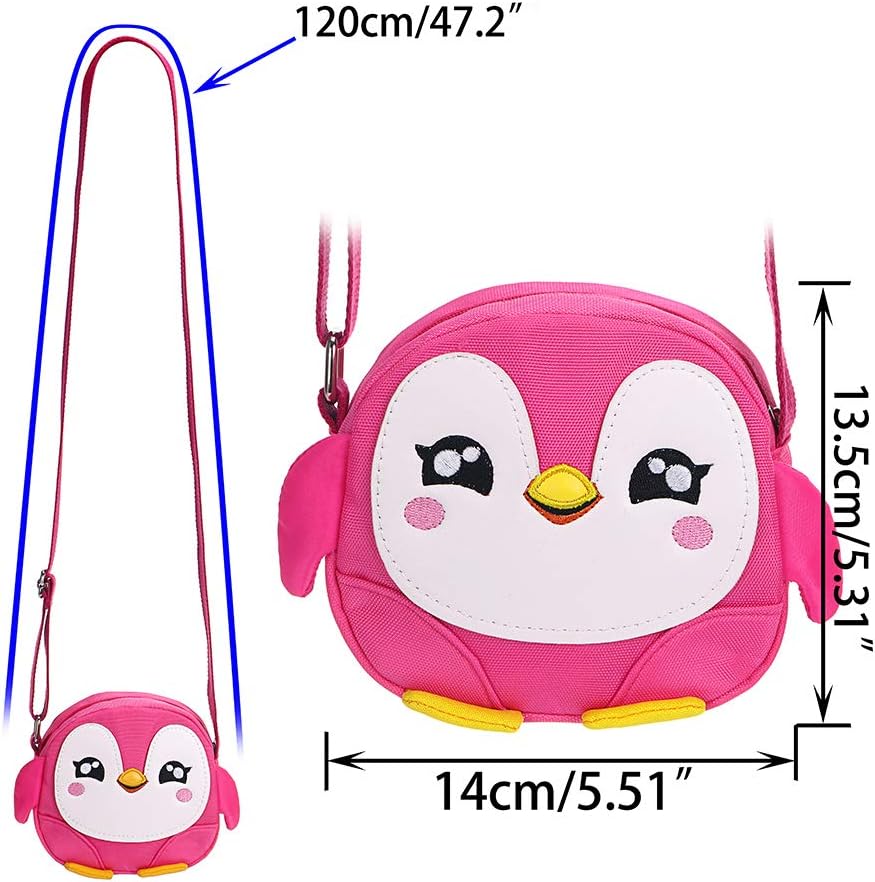 Sumnacon Little Girls Small Purse Shoulder Handbag Cross Body Messenger Bag with Zipper - Nice Stocking Filler (Penguin Pink) - Image 3
