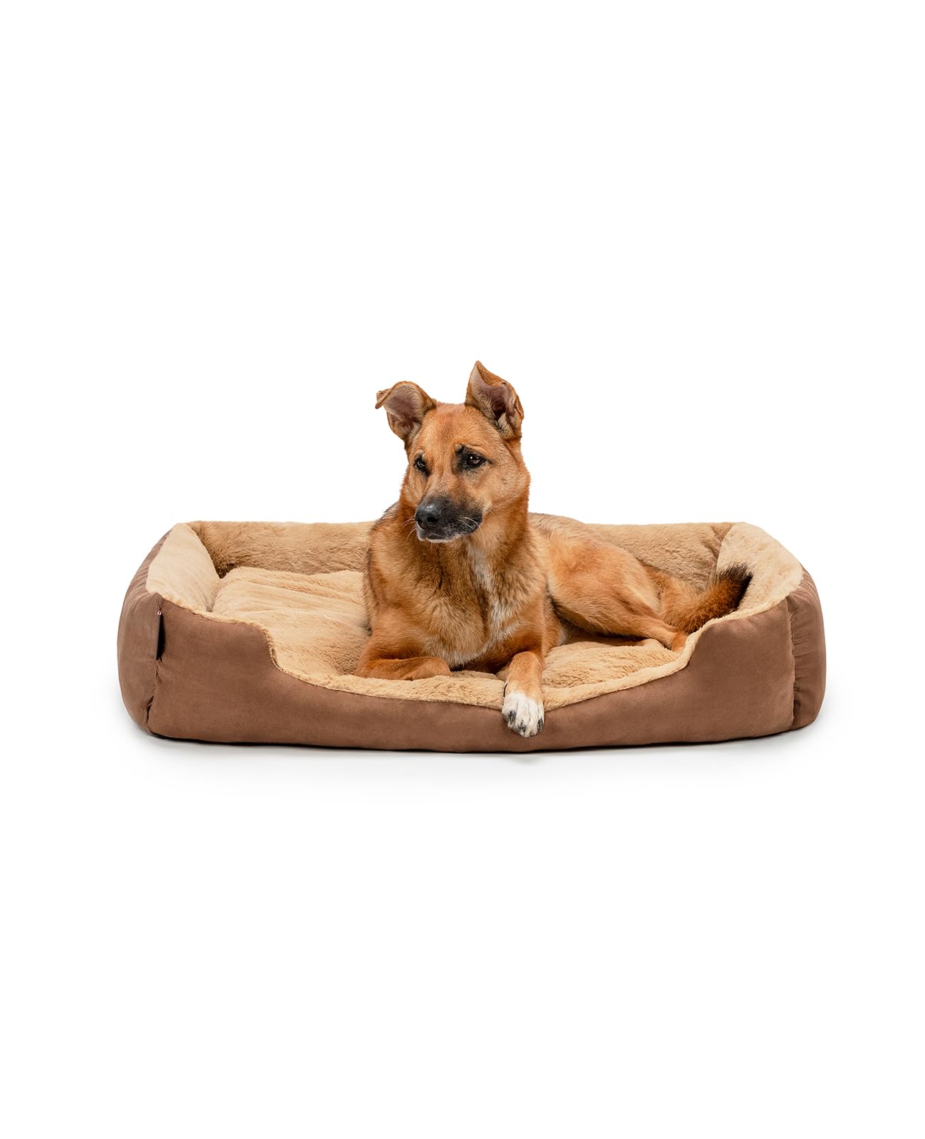 lionto Dog bed with reversible pillow and non-slip underside, robust pet cushion with low entry for dogs and cats of all ages, 90x70 cm, cuddly dog bed, brown/beige