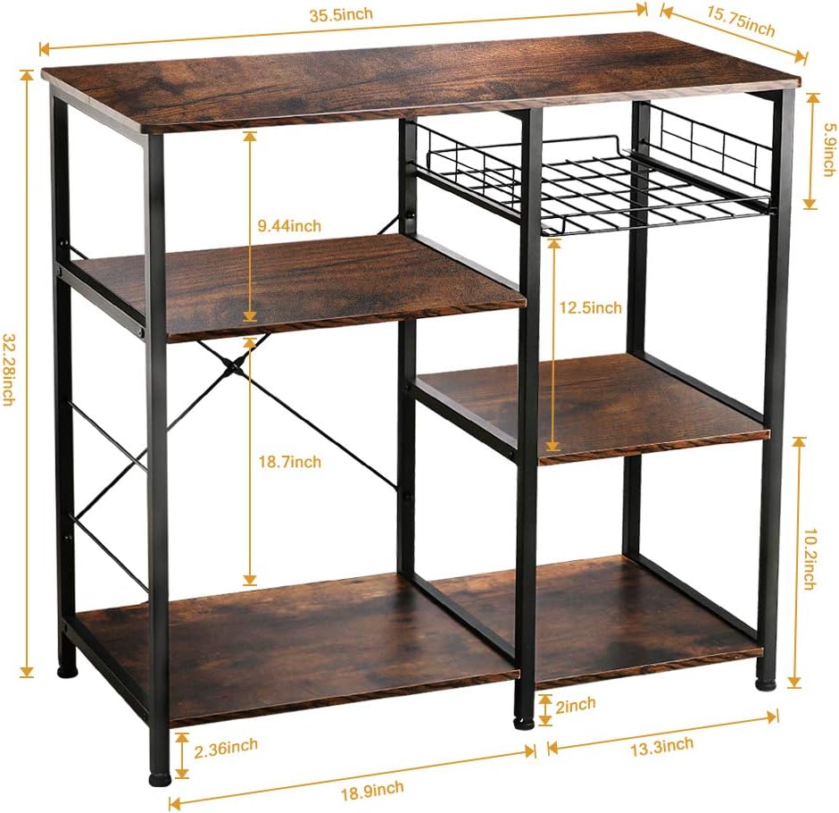 VANSPACE Industrial Kitchen Baker's Rack Utility Storage Shelf Microwave Stand 3-Tier + 3-Tier Kitchen Storage Cart Table for Spice Rack Organizer Workstation with 5 Hooks - 35.5" Retro Brown: Kitchen & Dining