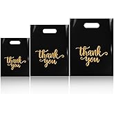 Odseciran 300 Pcs Thank You Bags for Business Small - Plastic Shopping Bags - 3 Size Retail Merchandise Clothes Bag with Handle for Store Boutique, Wedding Party (Black)