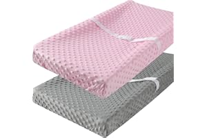 FADACUDAN Minky Changing Pad Cover for Baby Boy and Girl 2 Pack Set Ultra Soft Solid Grey and Pink