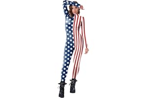 Bemeiren American Flag Bodysuit for Women 4th of July Jumpsuit Long Sleeve Costume for Party Patriotic Theme Outfit