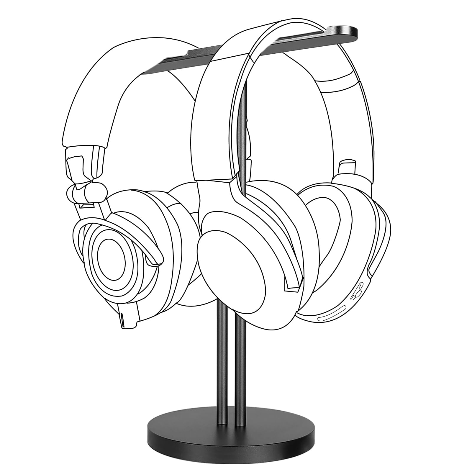 GEEKRIA Aluminum Alloy Dual Headphones Stand for Over-Ear Headphones, Gaming Headset Holder, Desk Display Hanger with Solid Heavy Base Compatible with Beats, Bose, SONY, AKG, ATH (Black)