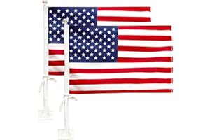 ANLEY Car Flag with Flagpole Mount & American Flag - 17" x 11" Premium Double Sided USA Flag - 19" Flag Pole Fixed Window Cli