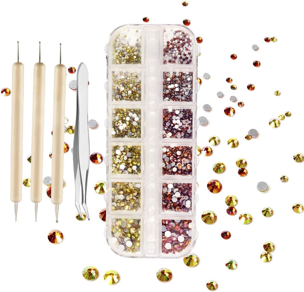 1440 Pieces Crystal Rhinestones Set, Round Crystal Rhinestones Glass Nail Art Rhinestones 2 Colors 6 Sizes 1.5-4mm in Storage Box with Rhinestones Picking Pen for Crafts Clothes Nail Face Art Clothes