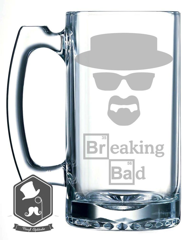 Amazon Com Breaking Bad Walter White Face With Show Logo Inspired 25 Oz Hand Made Etched Beer Mug Glass Stein Beer Glasses
