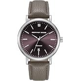 Geoffrey Beene Men&rsquo;s Round Silver Watch 41mm Gray Sunray Dial PU Strap Diamond Accent