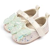 Sawimlgy Baby Girls Mary Jane Sequins Crown Flats PU Leather Wedding Party Princess Ballet Shoe Infant Rubber Sole Prewalker Toddler First Crib Shoes