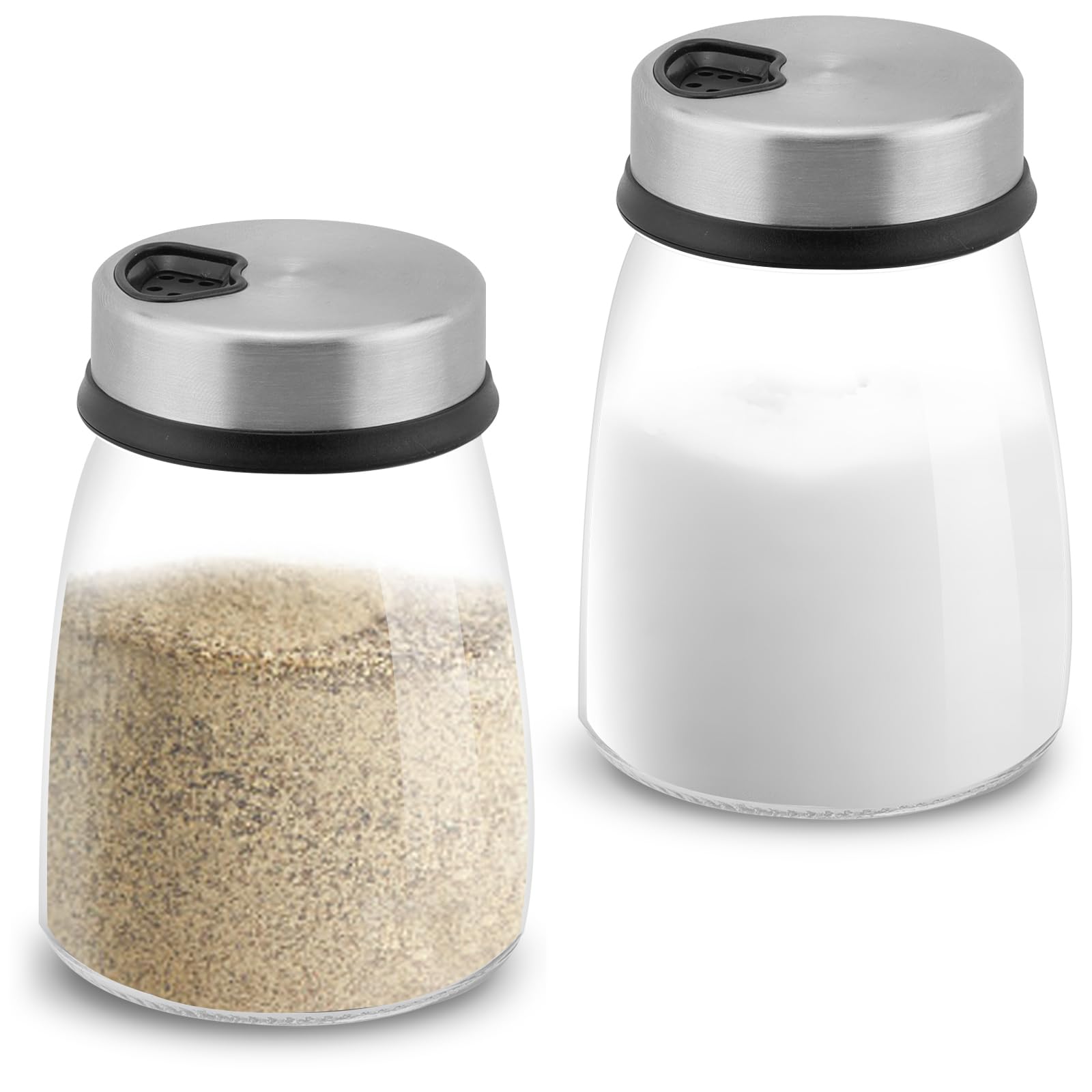 Yitexin Salt and Pepper Shakers Set with Adjustable Pour Holes, 6 Oz (180 ml) Salt Shakers for Kitchen, Stainless Steel Seasoning Containers, Dispenser Spice Jars for Table (2 Piece)