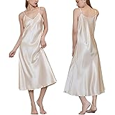 Satin Nightgown for Women Silk Slip Dress Sleepwear Sexy V Neck Negligee Lingerie Long Nightwear