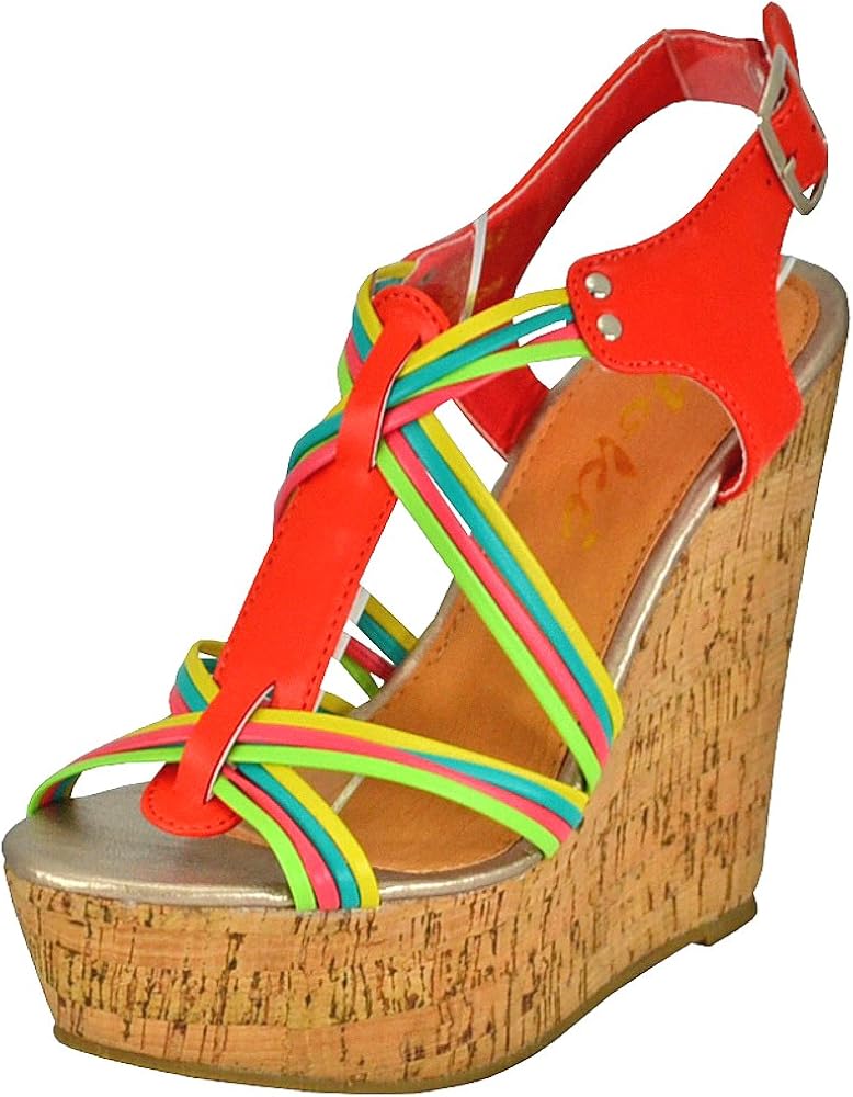 coral colored wedge sandals