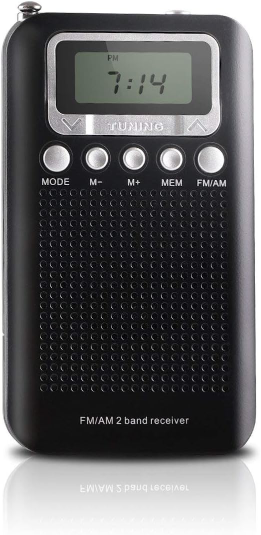 AM FM Portable Pocket Transistor Radio, Battery Operated Digital Alarm Clock Radio with 3.5mm Headphone Jack, Stereo Mode, Memory Mode and Sleep Timer