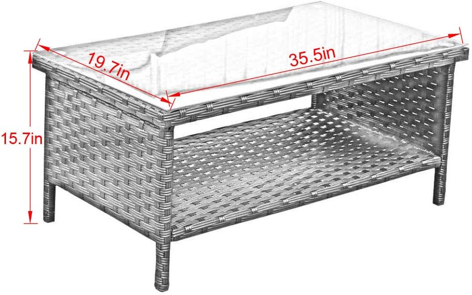 Rattaner Wicker Coffee Table - Outdoor Patio Garden Rattan 2-Layer Table Furniture with Storage, Black: Kitchen & Dining