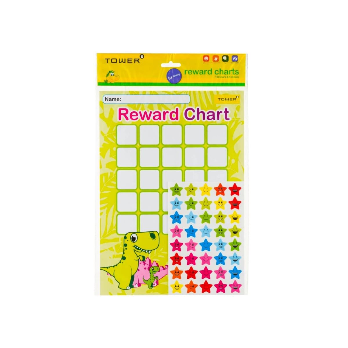 Kids Sticker Reward Chart, 5 charts & 120 Stickers in Dinosaur Theme to Praise and Encourage children at Home or Schoo