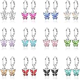 12 Pairs Hypoallergenic Butterfly Earrings Pack Crystal Dangle Hoop Earrings for Girls Teens Kids Cute Girls Earrings Set Sparky Birthstone Jewelry Gift