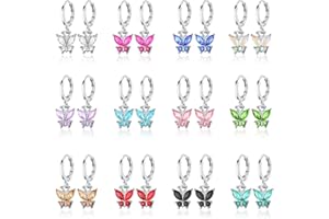 YOSHOW 12 Pairs Hypoallergenic Butterfly Earrings Pack Crystal Dangle Hoop Earrings for Girls Teens Kids Cute Girls Earrings Set Sparky Birthstone Jewelry Gift