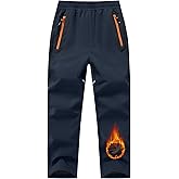 TBMPOY Boys Snow Ski Pants Kids Waterproof Fleece Lined Winter Hiking Snowboard Insulated Warm Pants Zipper Pockets