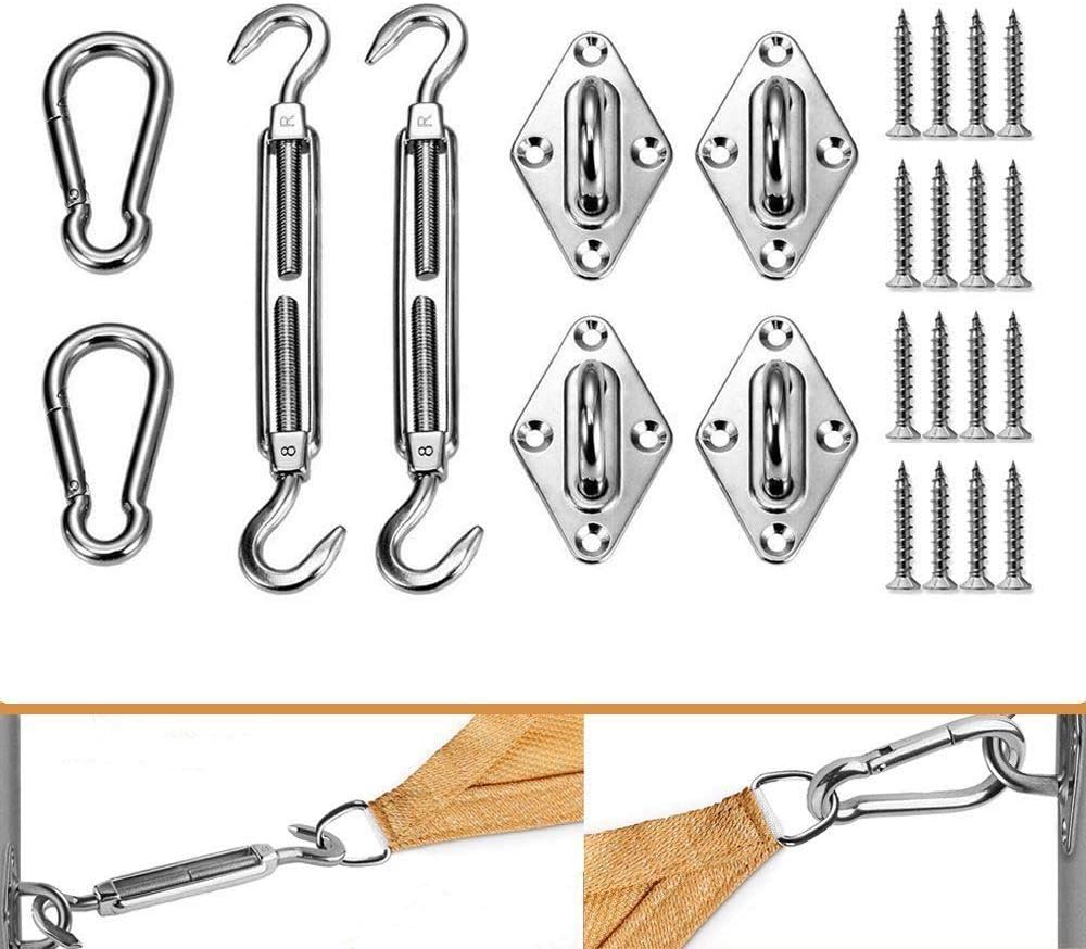 AIYoo Sun Shade Sail Hardware Fixing Kit Heavy Duty 18/8 (304) Stainless Steel Bracket Installation Accessories for Garden Triangle Square Rectangle Sunshade Fixing M8,24Pcs,Silver