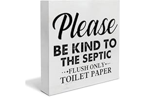 YIDOU Country Only Flush Toilet Paper Wood Box Sign Decor Desk Sign Be Kind to the Septic Wooden Box Block Sign Rustic Home Bathroom Shelf Wall Decoration