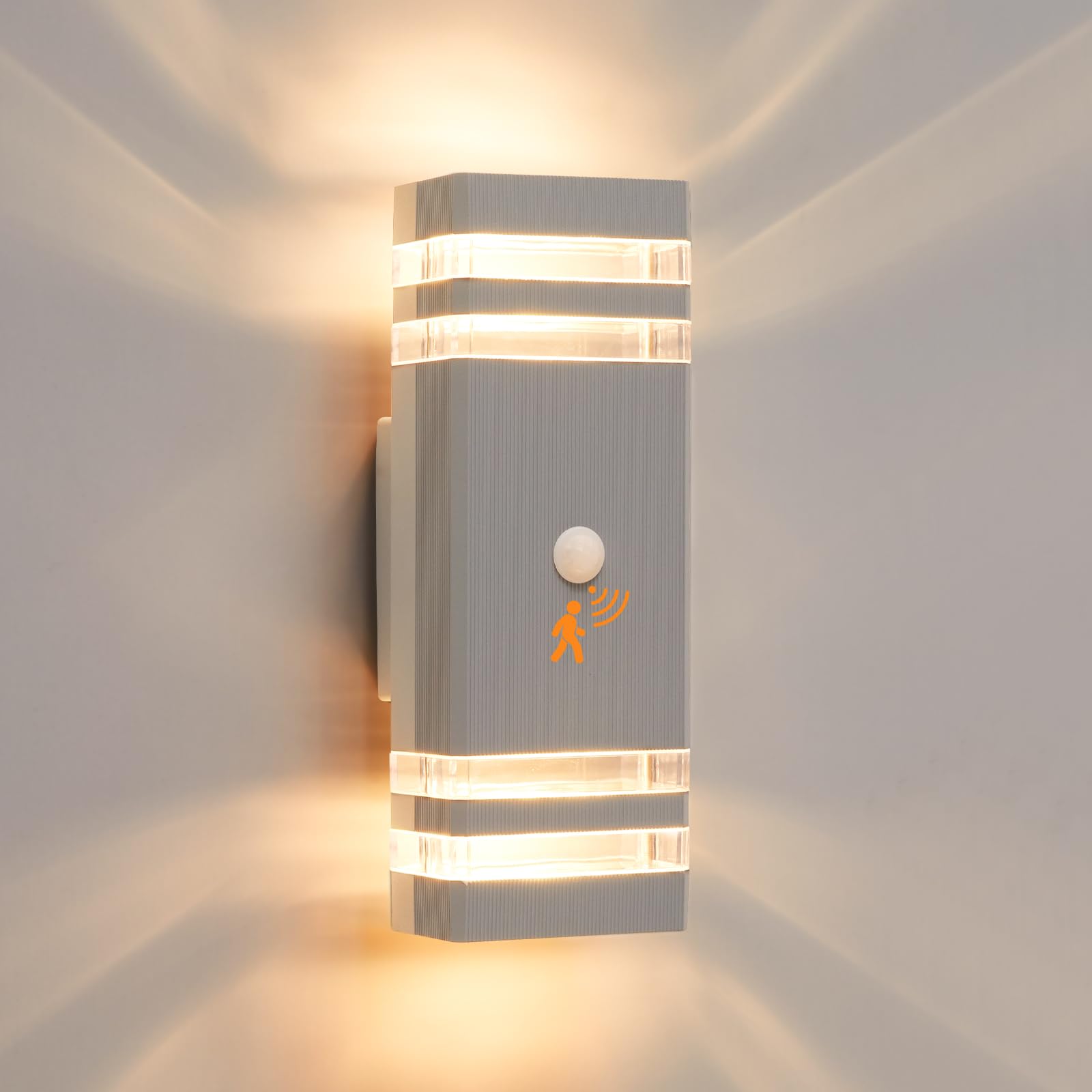 CELAVY Up Down Outside Lights with Motion Sensor, PIR Outdoor Wall Light Mains Powered, IP65 Front Door Porch Light Electric, Security GU10 LED External Exterior Lighting Wall Mounted Lamp, Light Grey