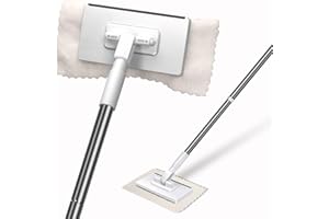Mini Sweeper Mop,Masthome Reusable Clamp Mop with Short Stainless Steel Handle,1 Second Installation,Flat Dust Mops for House Wall,Bathroom, Windows, Corners, Includes 1 Sweeping Cloth