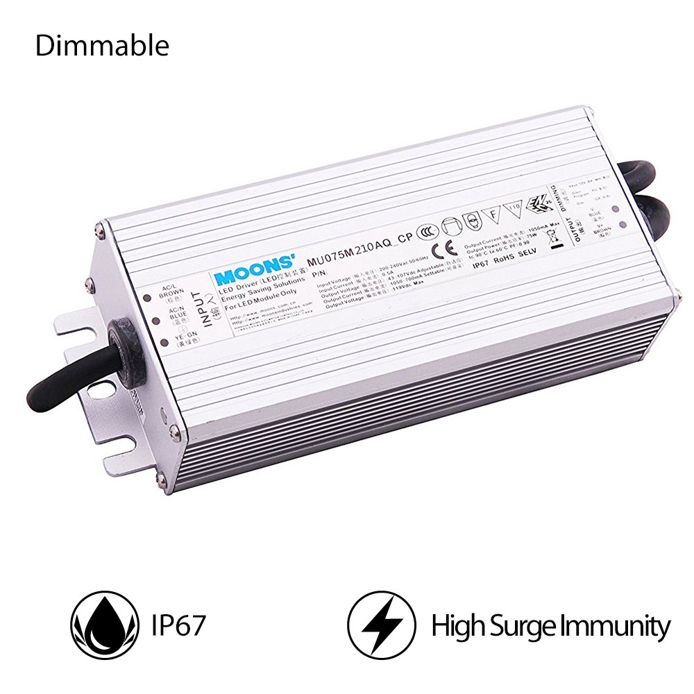 MOONS' IP67 Waterproof 75 Watt Dimmable LED Driver