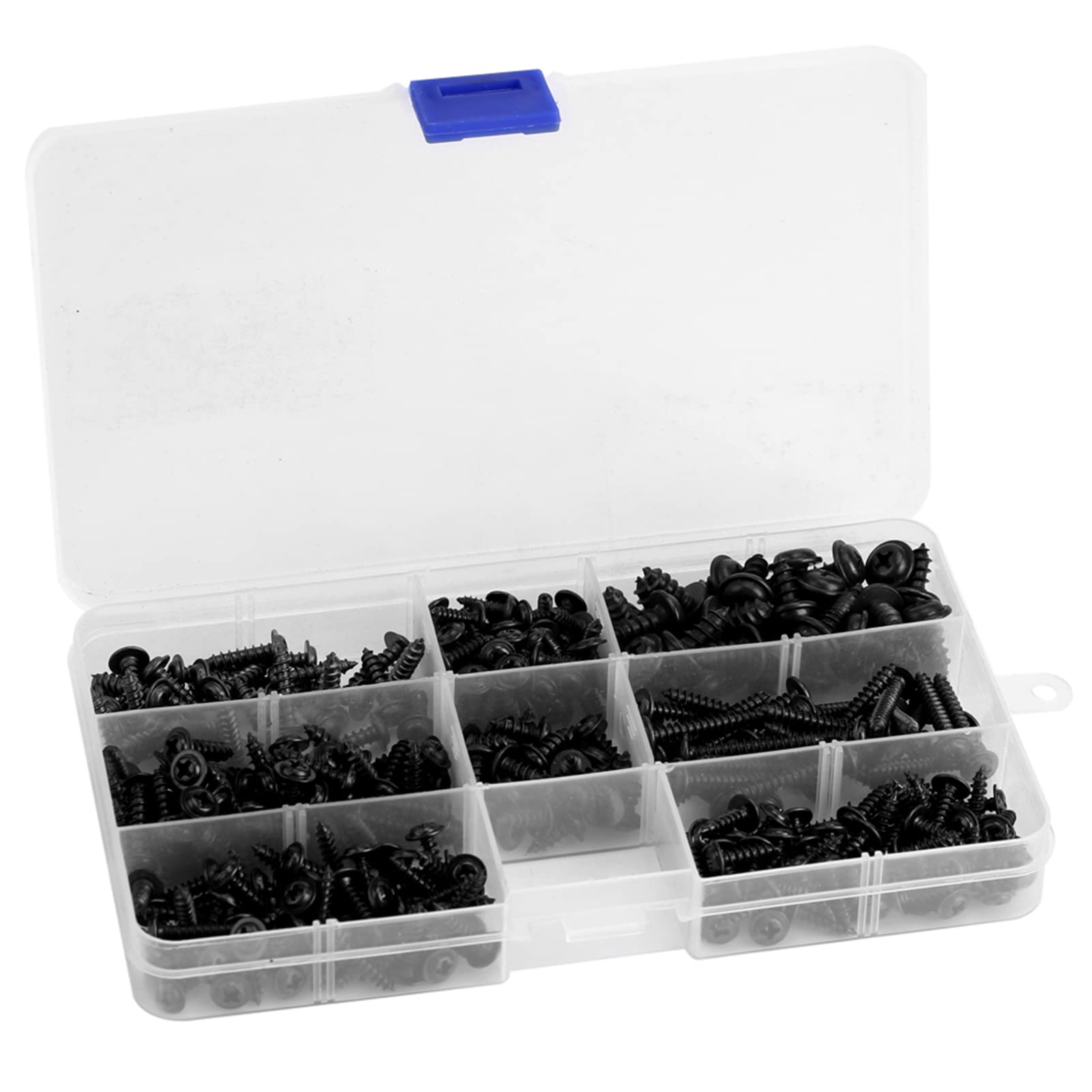 Garosa 340Pcs Flange Self Tapping Screws Assorted Set Black Cross Head Bolt with Case for Wood Metal Projects