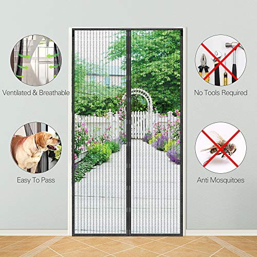 Magnetic Screen Door, KOMAKE Door Screen Curtain Hands Free Mesh Screen Partition Keep Bugs Out Pet and Kid Friendly, Fits Door Size up to 36" x 82" Max- Black … (Polyster)