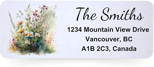 Set of 150 Self Adhesive Personalized Water Colour Wildflowers Return Address Labels, Water Colour Style, Recycled Paper Labels, Custom Labels for Postage
