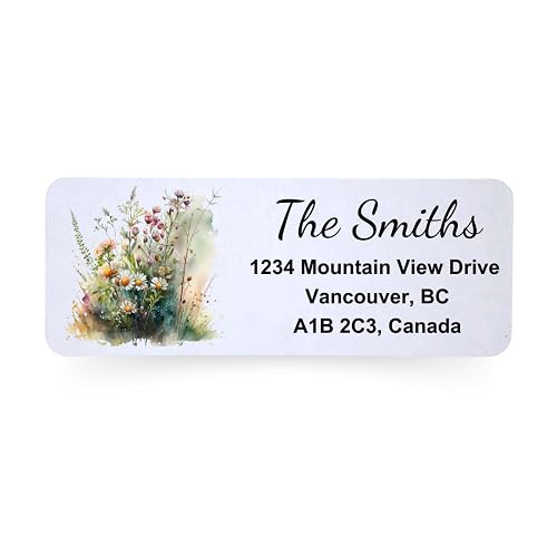Set of 150 Self Adhesive Personalized Water Colour Wildflowers Return Address Labels, Water Colour Style, Recycled Paper Labels, Custom Labels for Postage