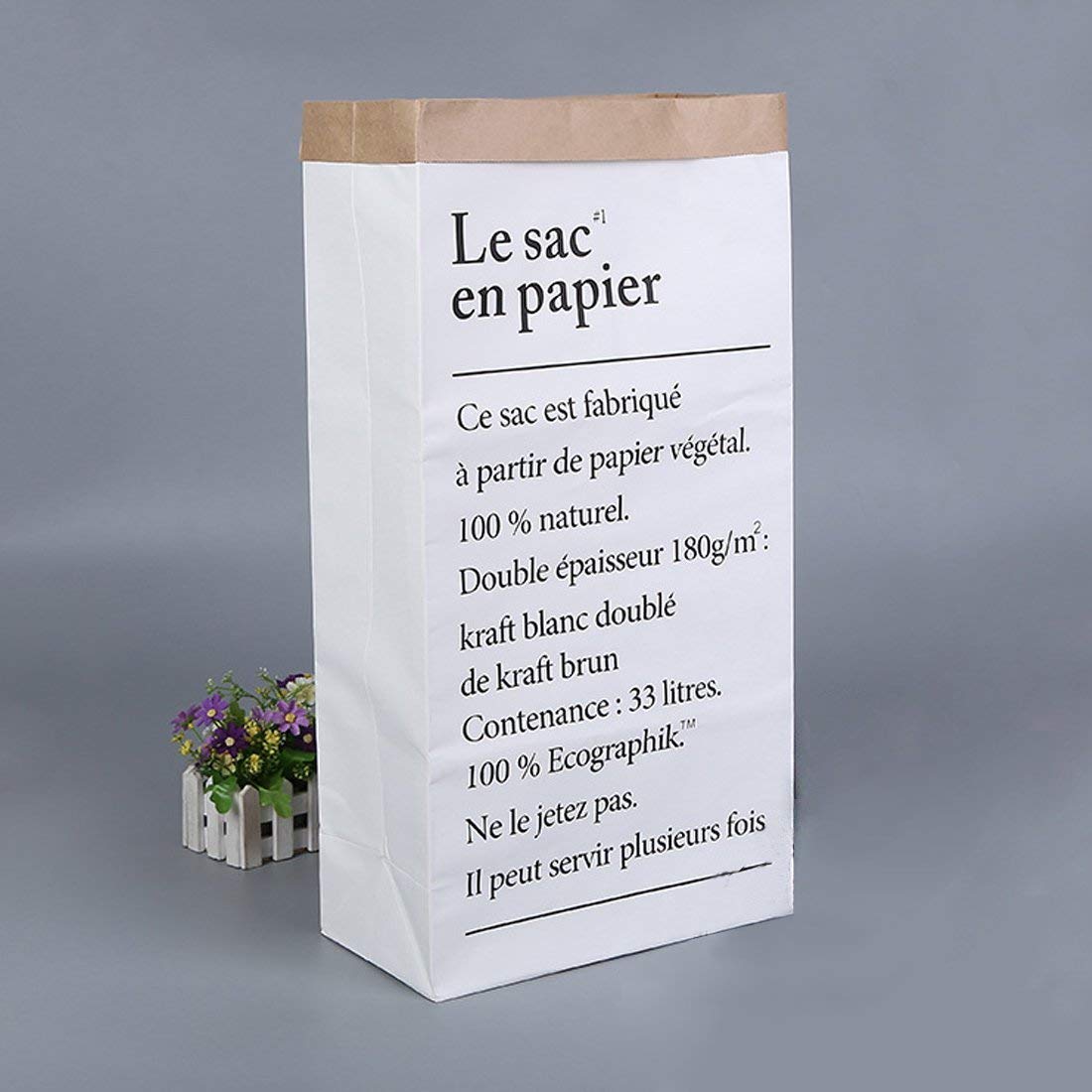 JameStyle26 Storage Box Paper Bag Kraft Paper Gift Bag Bin Paper Bag Children's Room Toy White Brown (White)