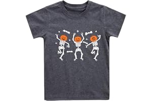 GEOYUNE Halloween Shirts for Kids Toddler Pumpkin Face Ghost Skeleton Cotton Tshirt Clothes 2-7 Years
