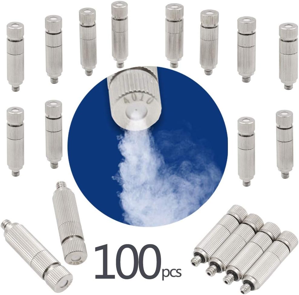 GQQG 100pcs Brass Misting Nozzle Kit for Cooling System, High Pressure 3/16" Threaded Mister Nozzles, Anti-drip Fogging Spray Head for Landscaping, Air Humidification, Spraying Disinfection