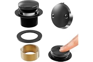 Holispa Black Bathtub Drain Kit, All Metal Tub Drain Trim Kit with 2-Hole Overflow Face Plate and Universal Fine Coarse Thread Assembly, Matte Black