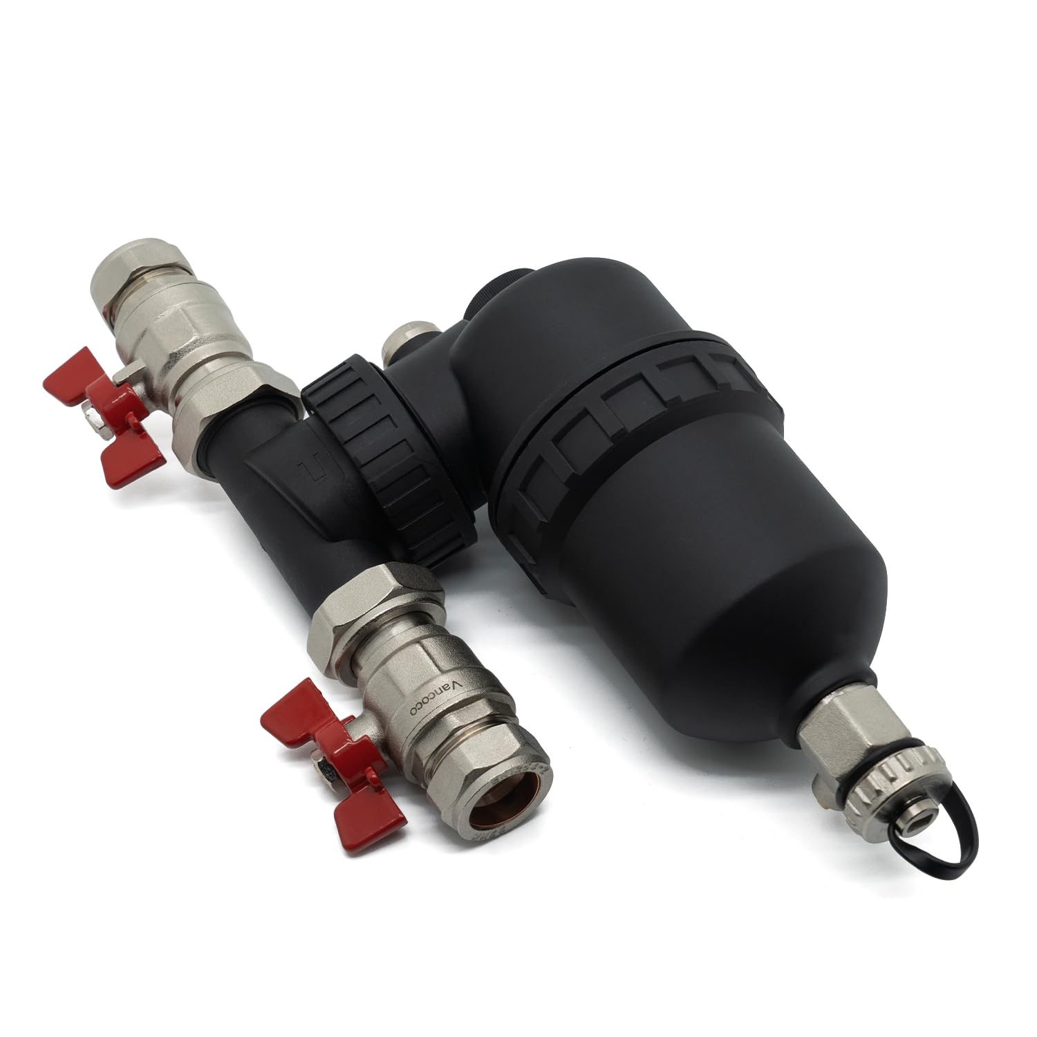 VANCOCO Magnetic Boiler Filter 22mm with 360 Fully Rotatable Installation, Includes Isolating Valves, Magnetic Filter for Central Heating System, 9000 Gauss