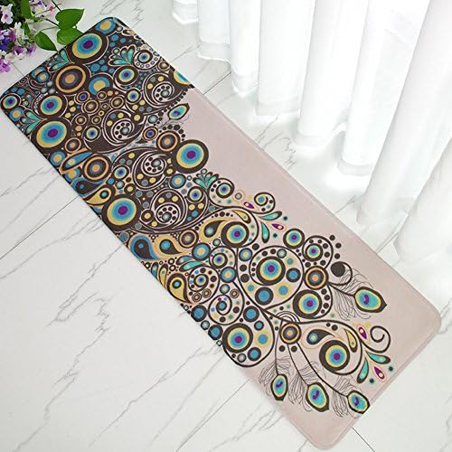 Easychan Soft Flannel Non-Slip Kitchen rug Carpet Doormats Bathroom Mat Size of 15.7 x 47.2 Inch (Peacock 2)